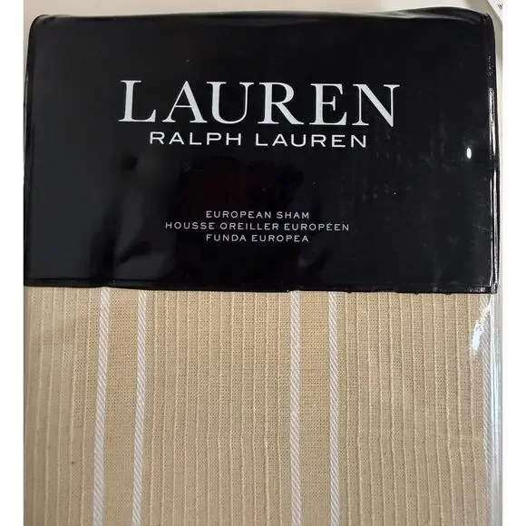 Lauren Ralph Lauren Heath European Sham 26 x 26 Tan Cream Stripe Cotton New - Picture 2 of 6